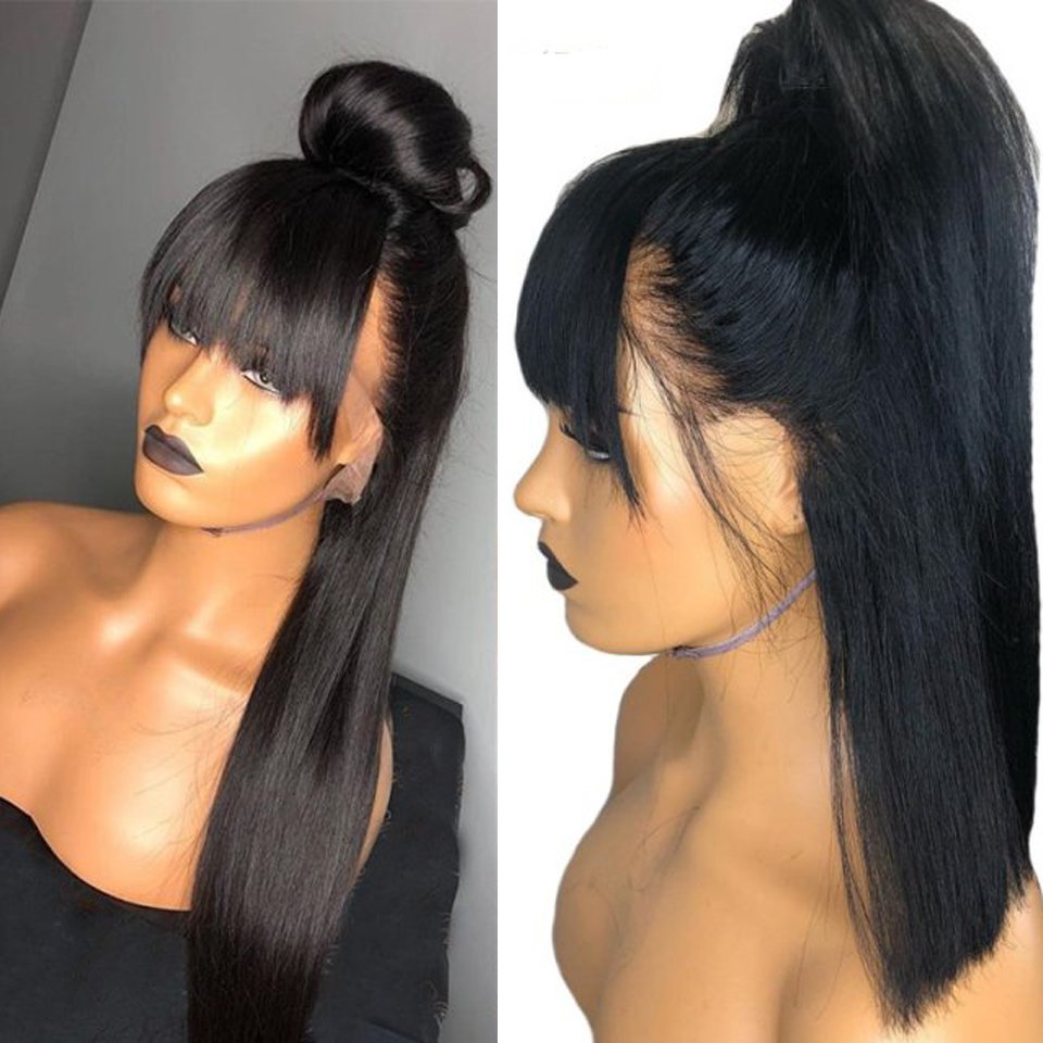 Human Hair Wig With Bangs For Black Women Human Hair Wigs Natural Perruque Cheveux Hand Made Wig 180% Remy Hair