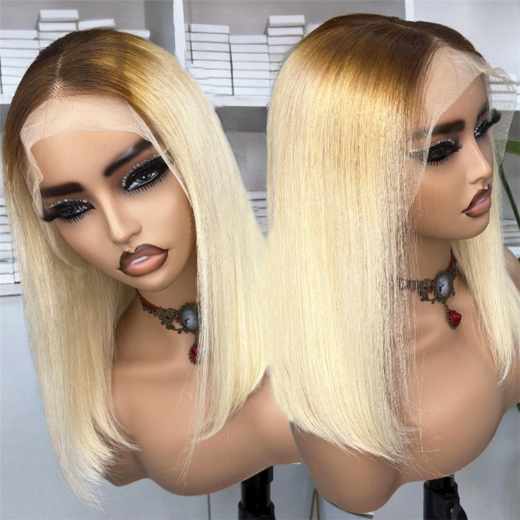 Ombre Brown 613 Colored Raw Hair Vietnamese 13*4 Lace burmese curly HD Glueless short Bob Wig Virgin Brazilian Human Hair Wigs