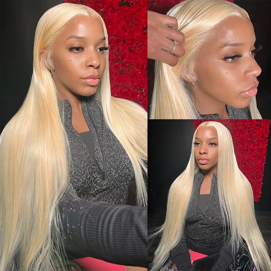 Raw Burmese Honey Blond Hair 13x4 Lace Frontal Wigs Full 300% Density #613 Straight Long Virgin Remy Human Hair Wigs for Women