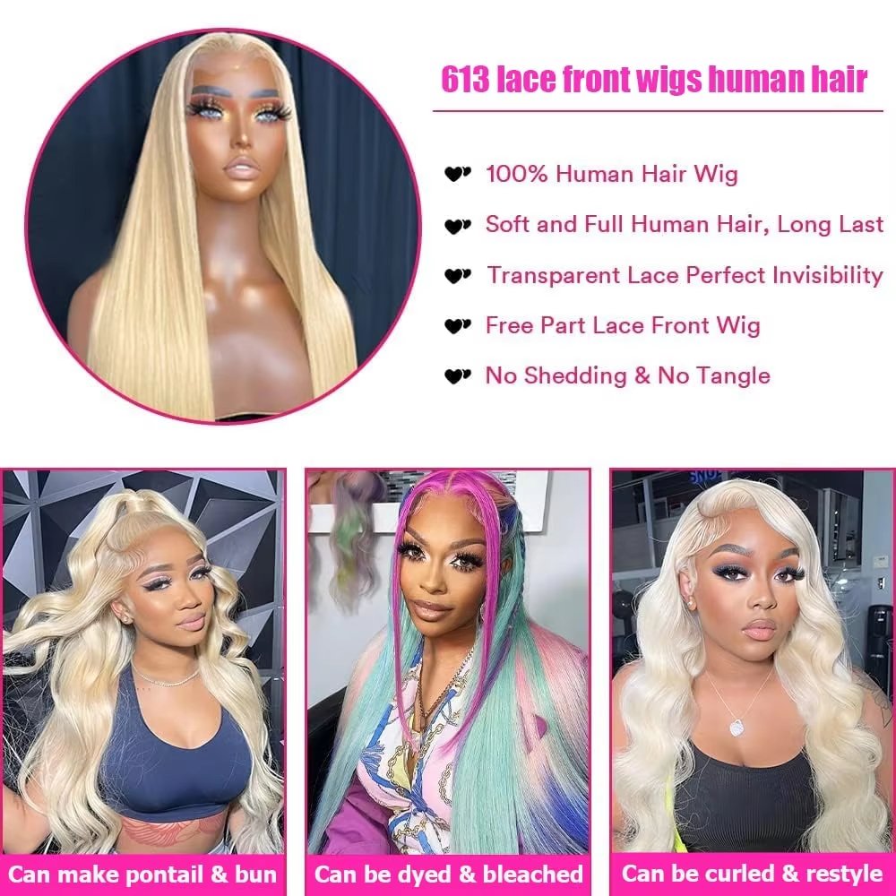 Raw Burmese Honey Blond Hair 13x4 Lace Frontal Wigs Full 300% Density #613 Straight Long Virgin Remy Human Hair Wigs for Women