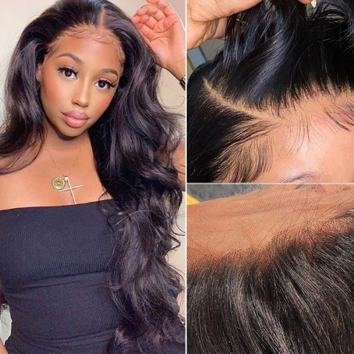 5x5 HD Lace CLosure Wig Human Hair Body Wave Natural Black Lace Frontal Closure Wig 180% Density