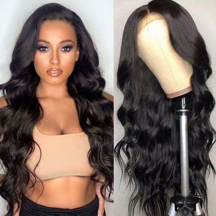 5x5 HD Lace CLosure Wig Human Hair Body Wave Natural Black Lace Frontal Closure Wig 180% Density