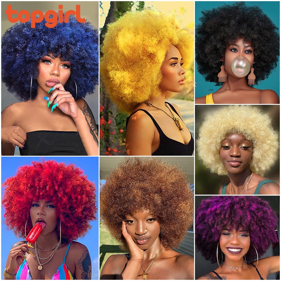 Afro Wig 70s for Women Big Puff Wig with Bangs Glueless Cosplay Fluffy Short Afro Kinky Curly Synthetic Wigs For Black Women
