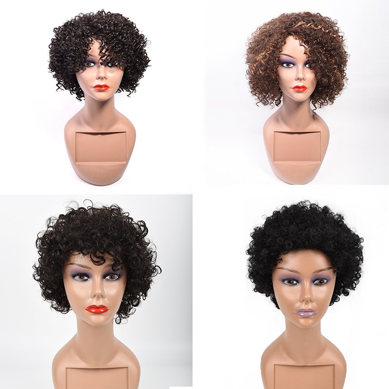 Vast Short Afro Kinky Curly Human Hair Wigs for Black Women Brazilian Virgin Short Curly Afro Wigs Human Hair None Lace 150% Den