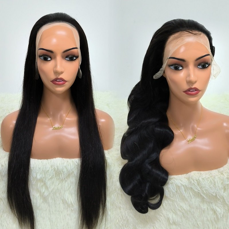 Letsfly Pre Plucked Perruque Straight Raw Peruvian Brazilian Hair 200% density 13x4 Lace Front Human Hair Wigs