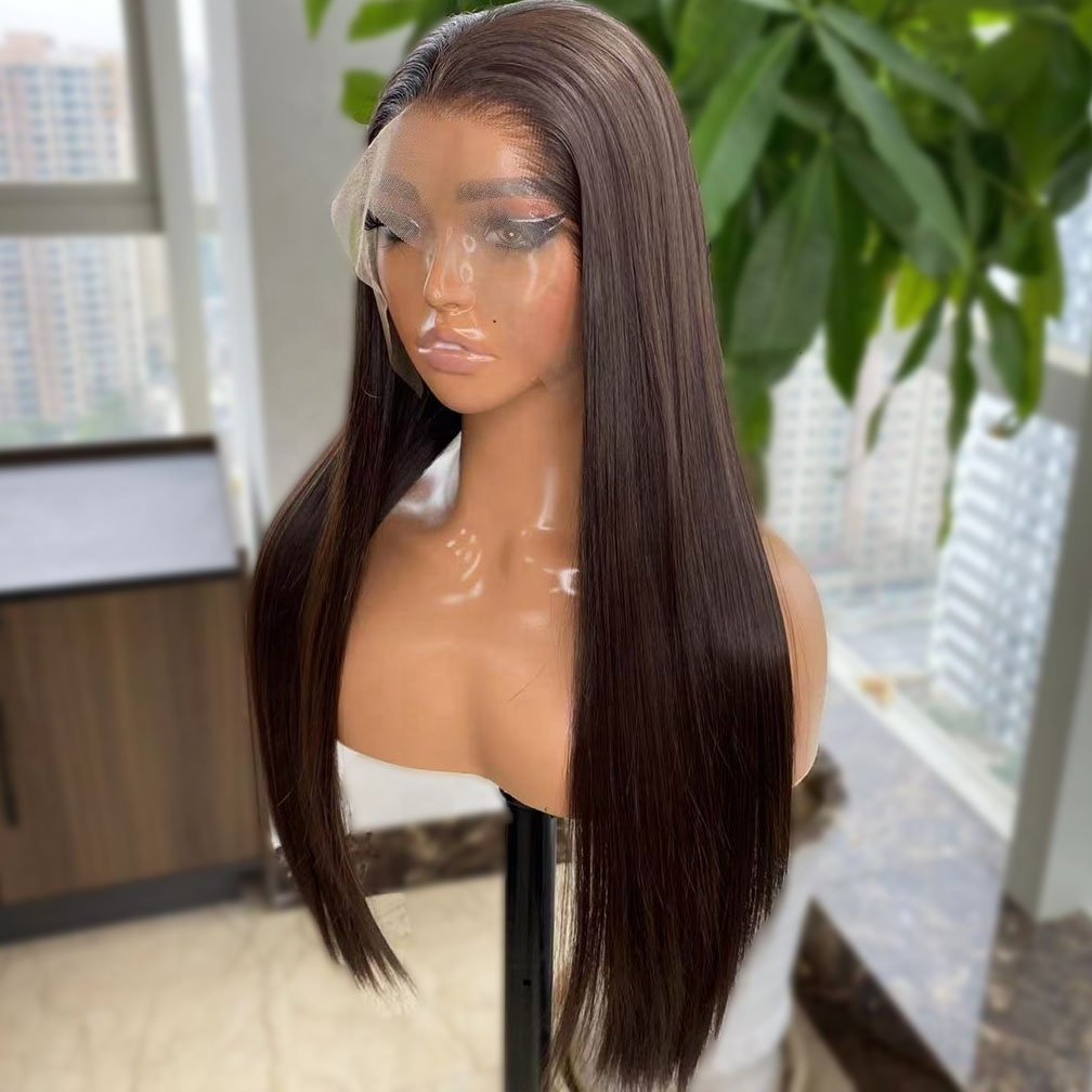 Wholesale Price Brown Color Wigs 24inch Futura Fiber Hair 13x4 Heat Resistant Synthetic Lace Front Wig For Black Women