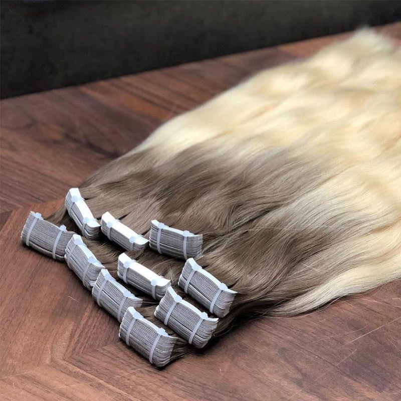 Raw hair tape ins factory price unprocessed virgin cuticle aligned Russian light blonde tape in extensions human hair