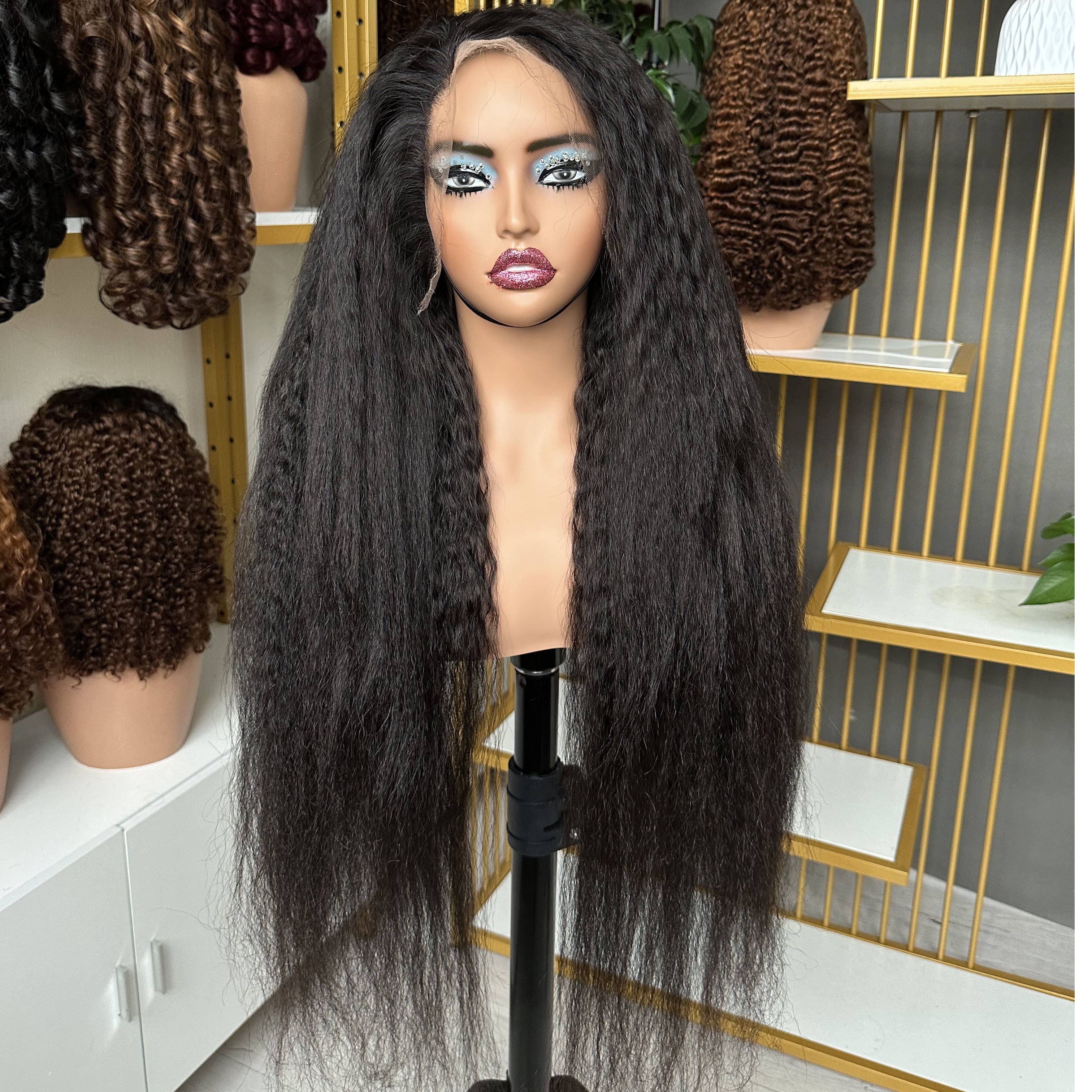 Wholesale Raw Indian Virgin Human Hair Wigs 350 Density Full Lace Frontal Wig Transparent Lace Front Glueless Kinky Straight Wig