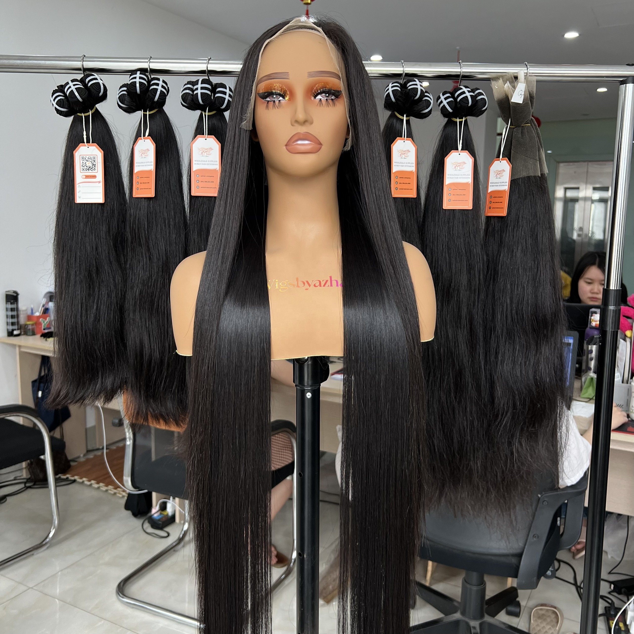Full Length Various Color Vietnamese Human Hair Extensions HD Lace Frontal Wig Bone Straight Hair Cheap Price