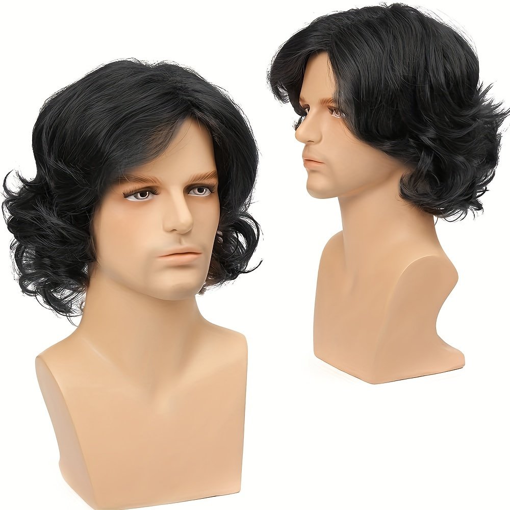 Short Black Straight Wigs for Men Short Wigs With Bangs Synthetic Wig