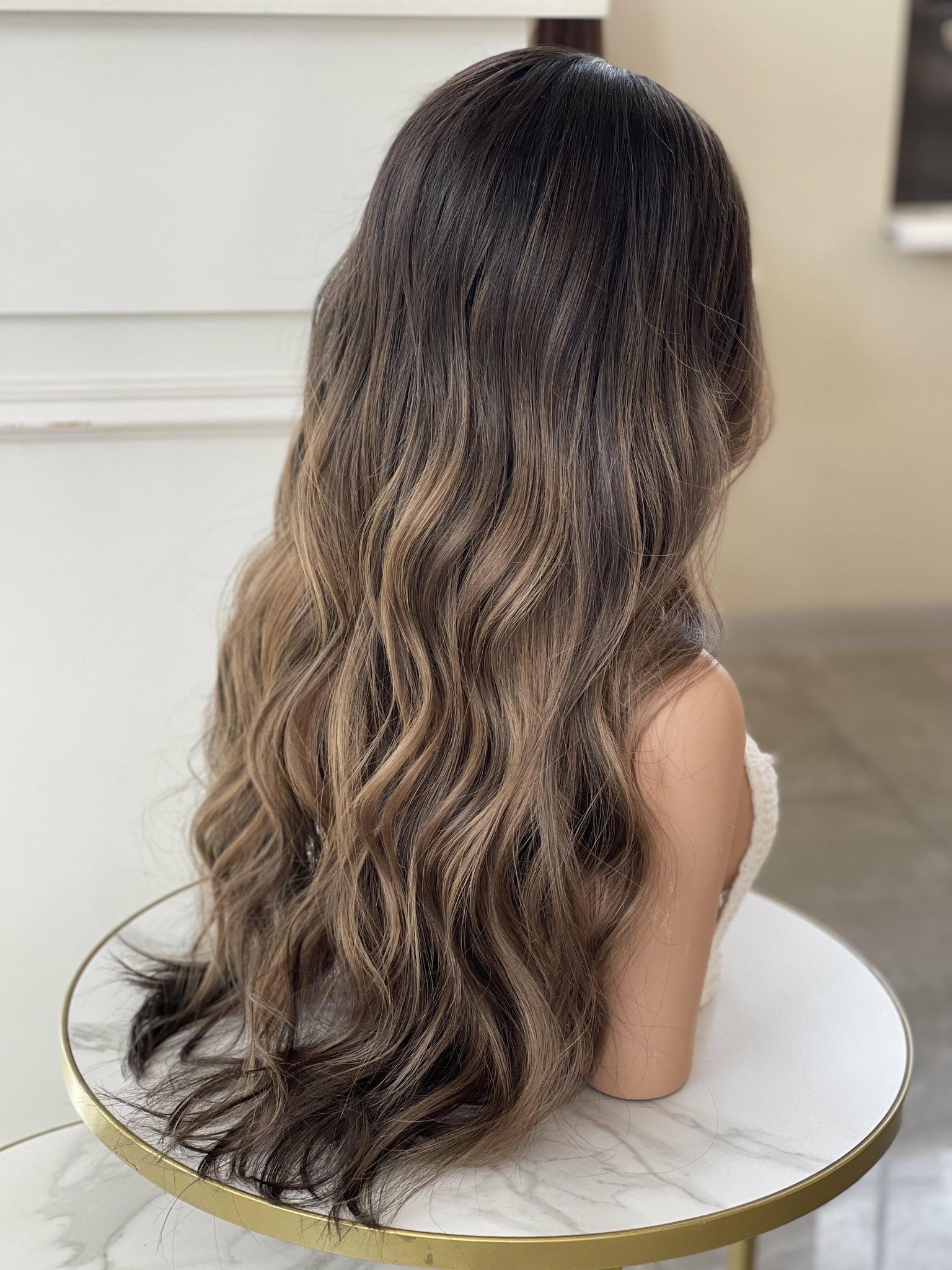 Premium 100% Virgin European Human Hair Highlight Brown Balayage Lace Front Wig Pre Plucked WIth Natural Hairline For Women