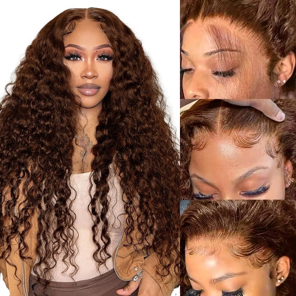 22 Inch Deep Wave Chocolate Brown Color Wig 13*4 Lace Front Wigs for Women Brazilian Human Hair Wigs