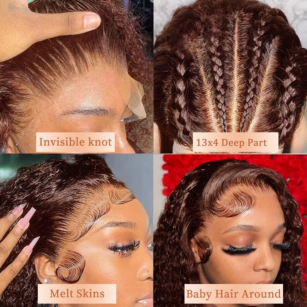 22 Inch Deep Wave Chocolate Brown Color Wig 13*4 Lace Front Wigs for Women Brazilian Human Hair Wigs