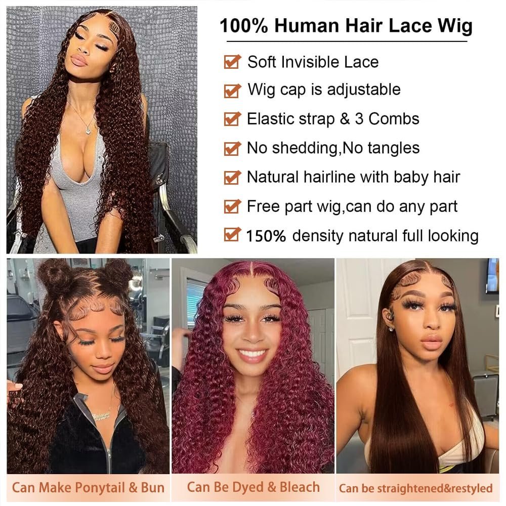 22 Inch Deep Wave Chocolate Brown Color Wig 13*4 Lace Front Wigs for Women Brazilian Human Hair Wigs