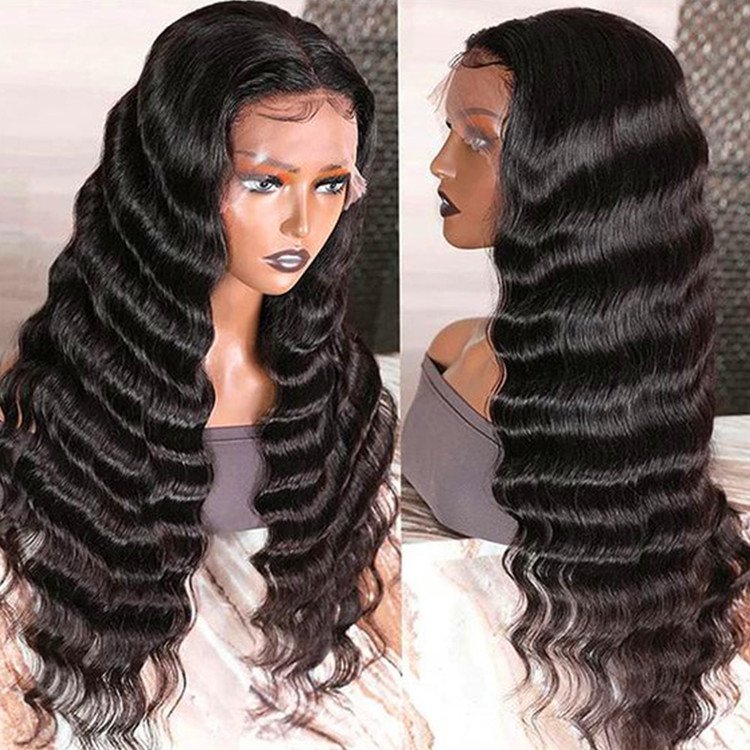 30 inch Loose Deep Wave Lace Frontal Wig Curly Cheap INDIAN Black Color Human Hair Wigs For Black Women
