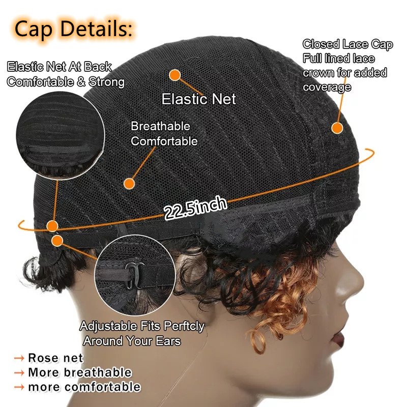 Real Human Hair Wig Short Hair Woman Color Lace Front India Afro Kinky Curly Pixie Cut Short Bob Wigs
