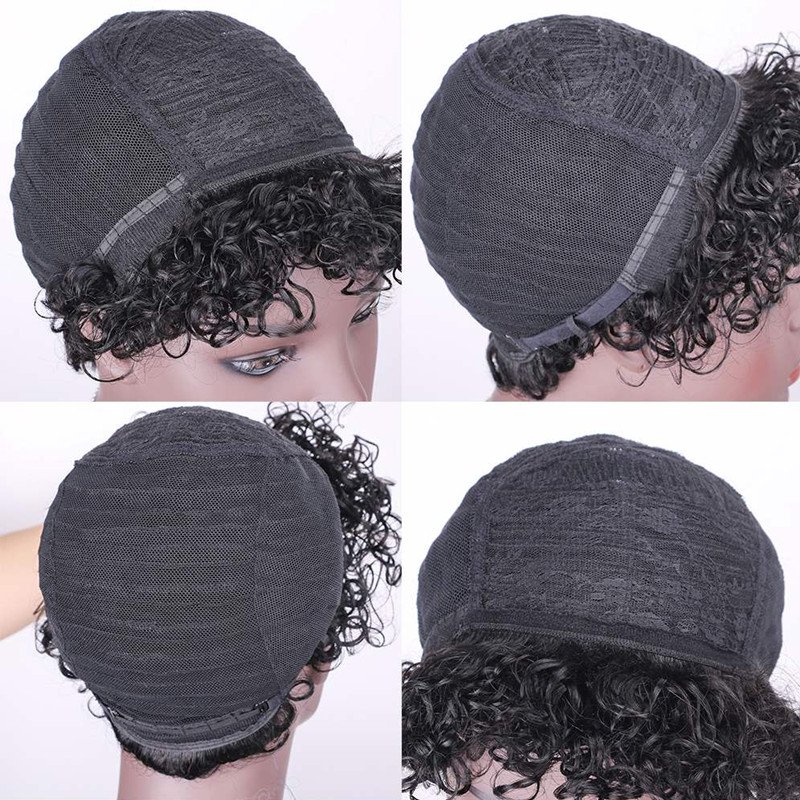 Real Human Hair Wig Short Hair Woman Color Lace Front India Afro Kinky Curly Pixie Cut Short Bob Wigs
