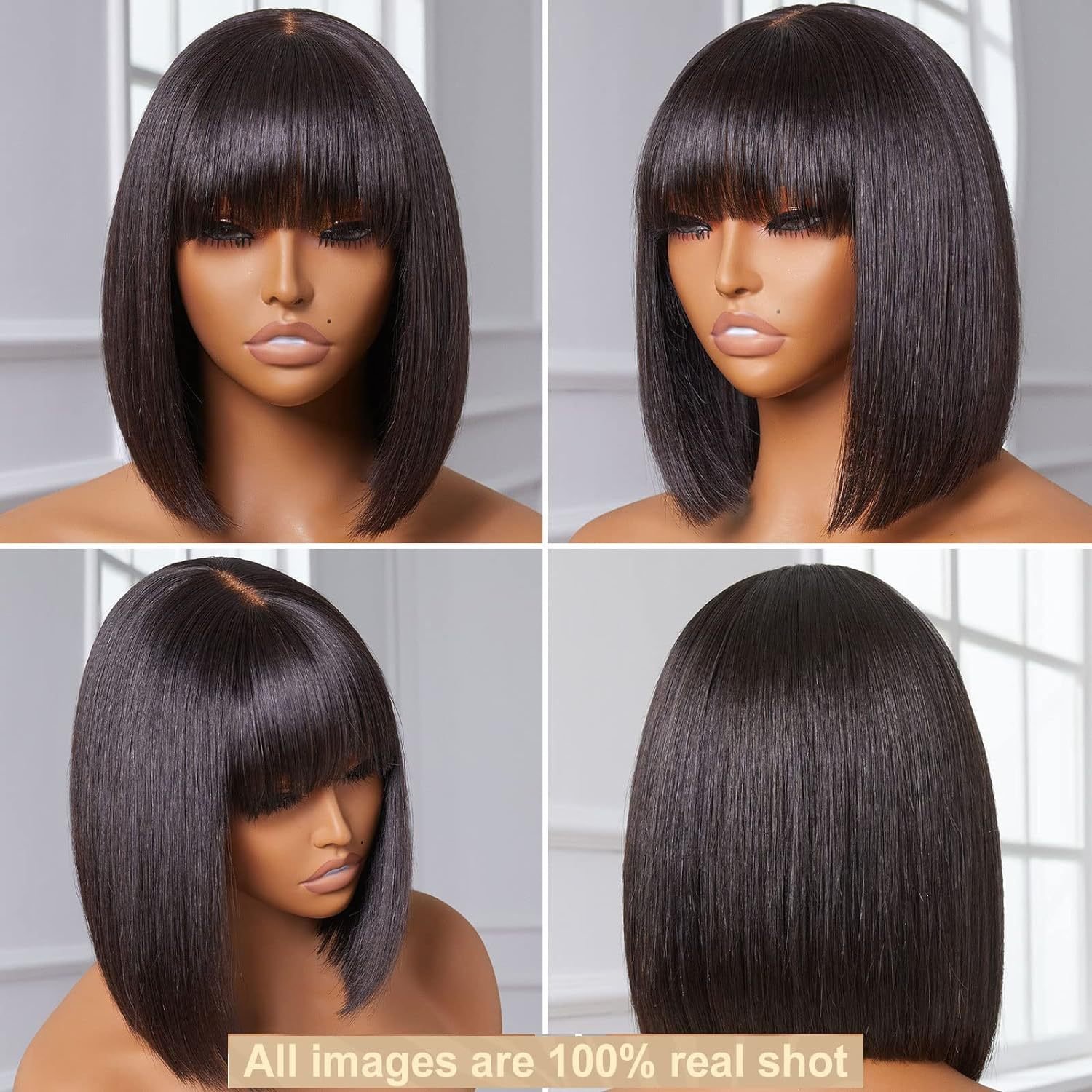 Wholesale Full Lace HD Synthetic Human Hair Wigs Silky Straight With Bangs Straight Hair Extensions Short Bob Machine Made Wig
