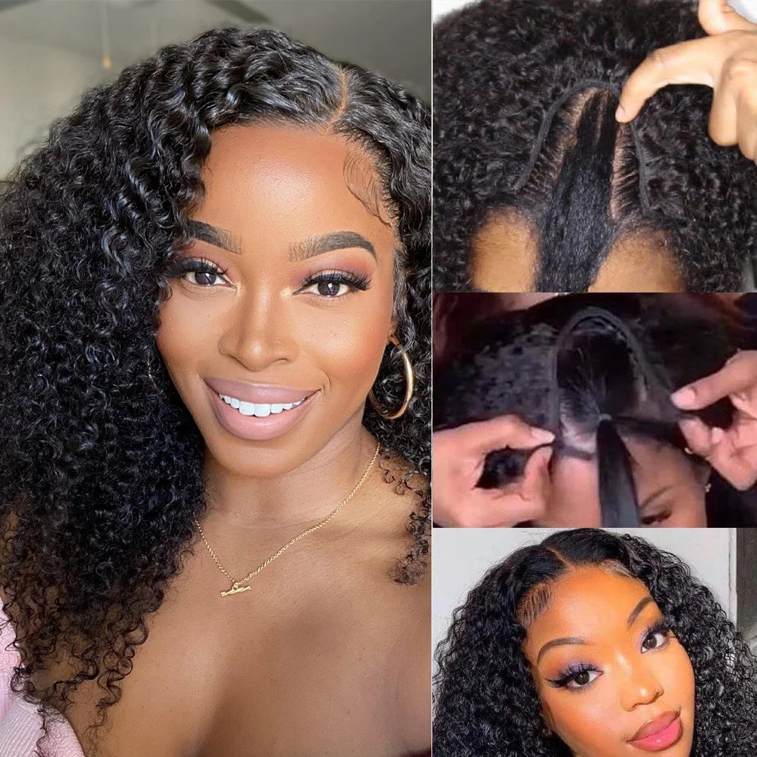 Brazilian Remy Curly Human Hair Wigs V-shaped Headband wig and U-shaped without glue Female curly hair