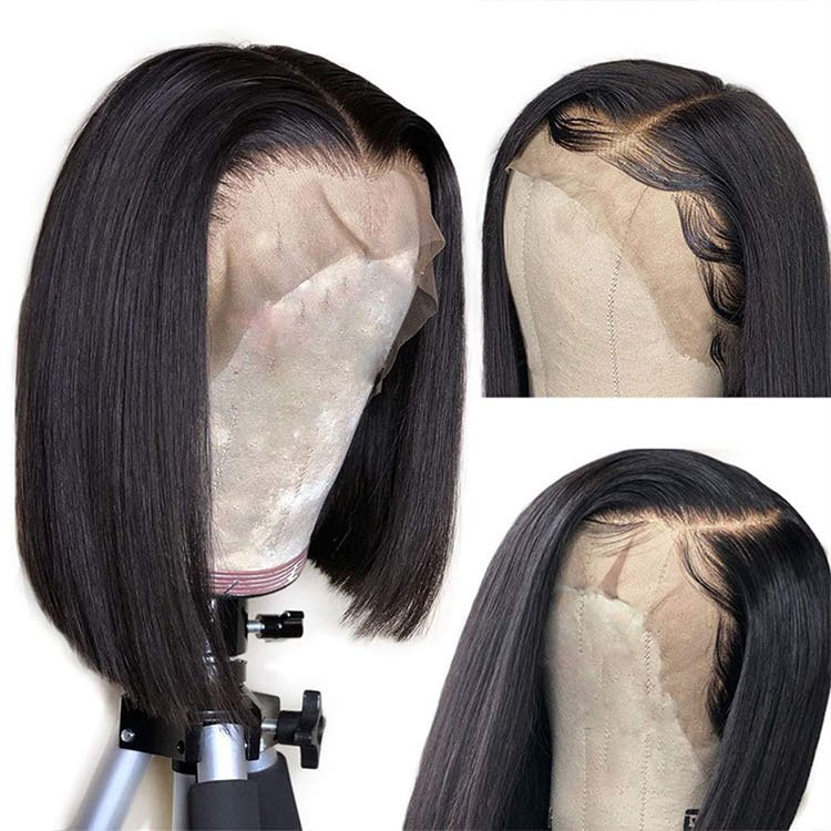 100% human hair 8 inch bob wig 13x4 transparent lace human hair wig