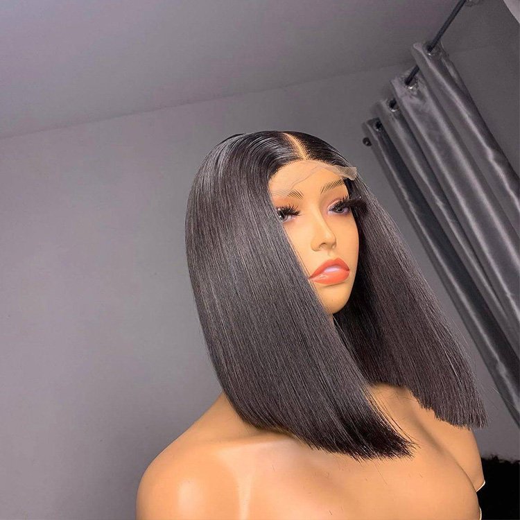100% human hair 8 inch bob wig 13x4 transparent lace human hair wig