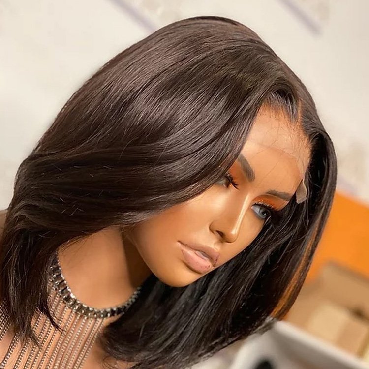 100% human hair 8 inch bob wig 13x4 transparent lace human hair wig