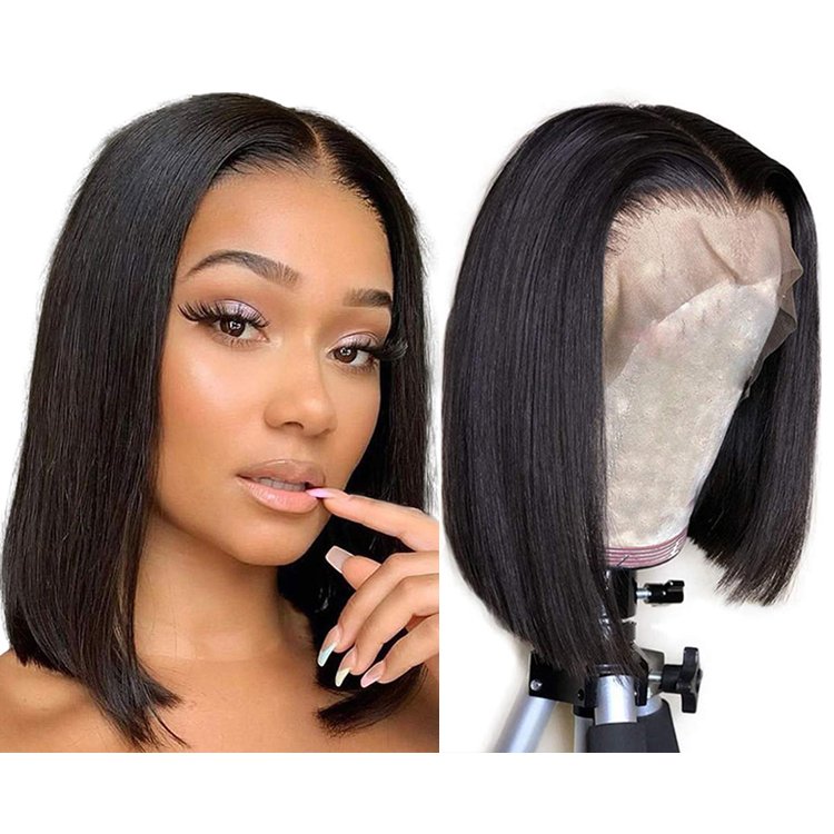 100% human hair 8 inch bob wig 13x4 transparent lace human hair wig