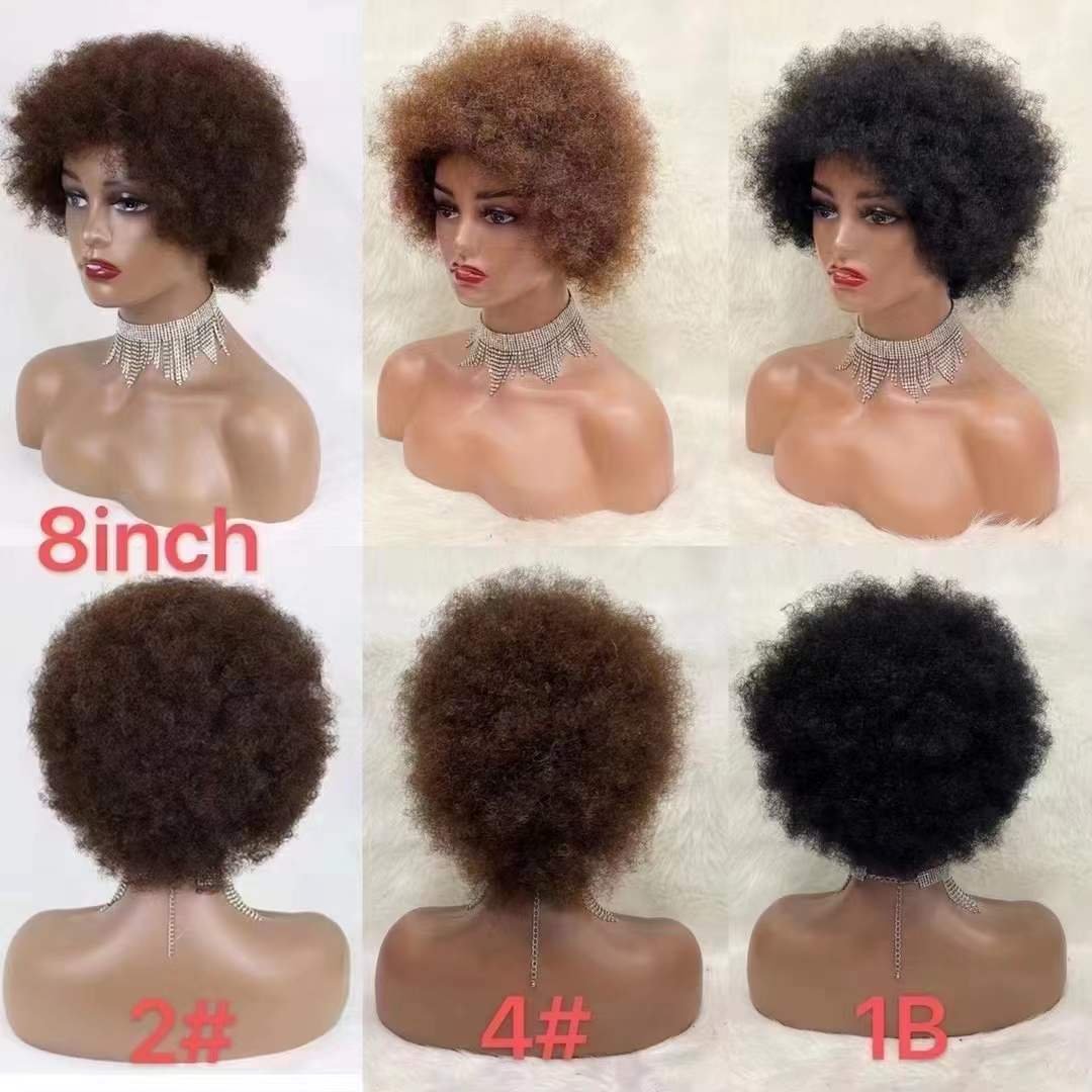 Letsfly Wholesale Full Machine Made 6,8,12inch Afro Human Hair Wigs 100% Virgin Human Hair Vendor African Wigs Wholesale