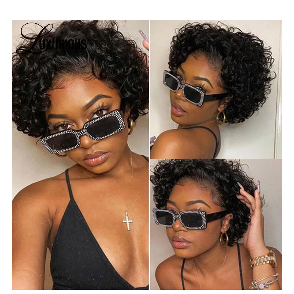 Wholesale Cheap Bob Wig 13x4 Lace Frontal Natural Color Pixie Cut Short Curly Human Hair Wigs Lace Front Wigs For Black Women