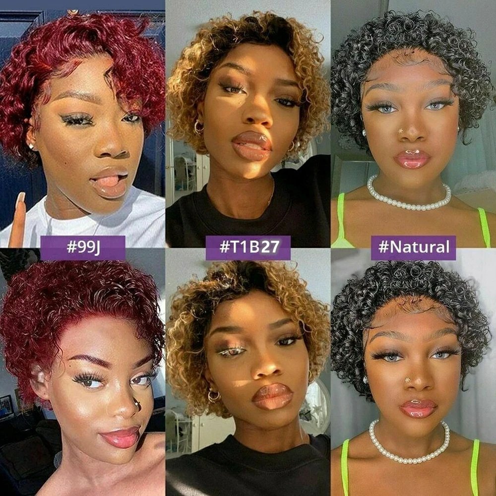 Wholesale Cheap Bob Wig 13x4 Lace Frontal Natural Color Pixie Cut Short Curly Human Hair Wigs Lace Front Wigs For Black Women