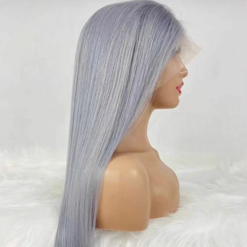 High Quality Colorful Human Hair Wig13*4 frontal lace grey Color hair Length Straight Virgin Human Hair Wig for black women