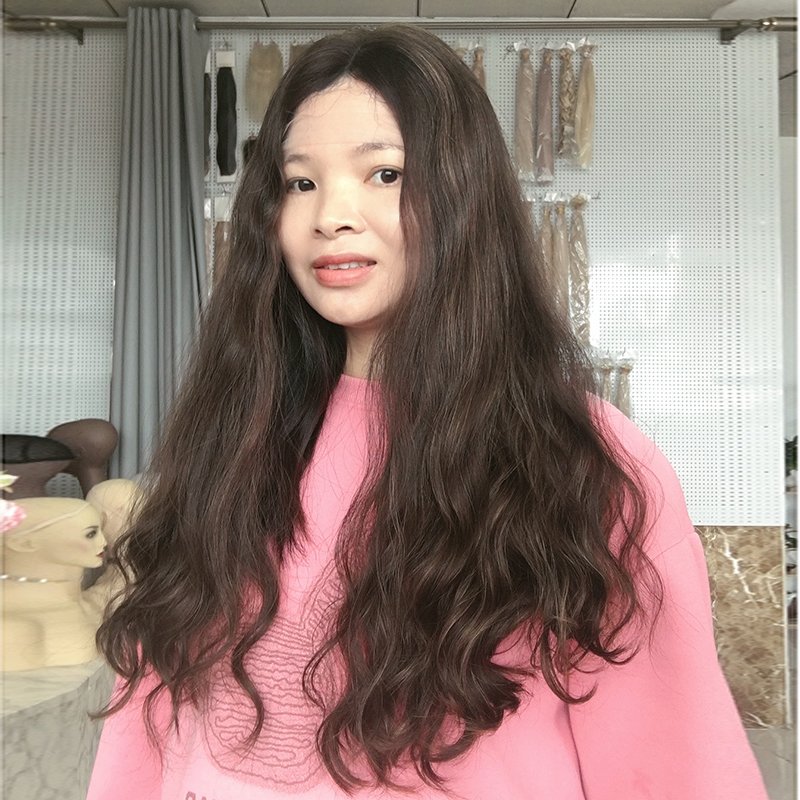 Guangzhou supplier Jewish wig natural remy human hair 4x4 closure lace front wigs medium brown with highlight