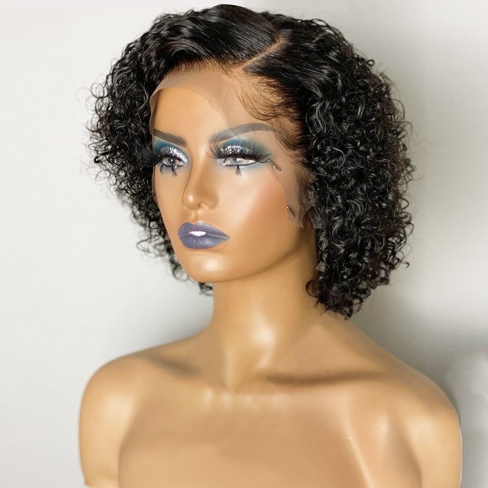 Factory Outlet Pixie Cut Curly Human Hair Wigs T Part Lace Wigs Glueless Short Cut Brazilian Hair Wig