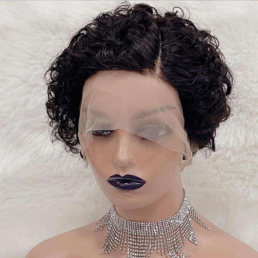 Factory Outlet Pixie Cut Curly Human Hair Wigs T Part Lace Wigs Glueless Short Cut Brazilian Hair Wig