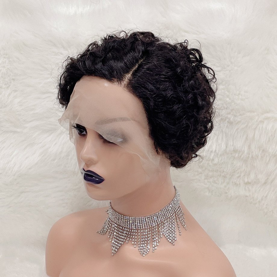 Factory Outlet Pixie Cut Curly Human Hair Wigs T Part Lace Wigs Glueless Short Cut Brazilian Hair Wig