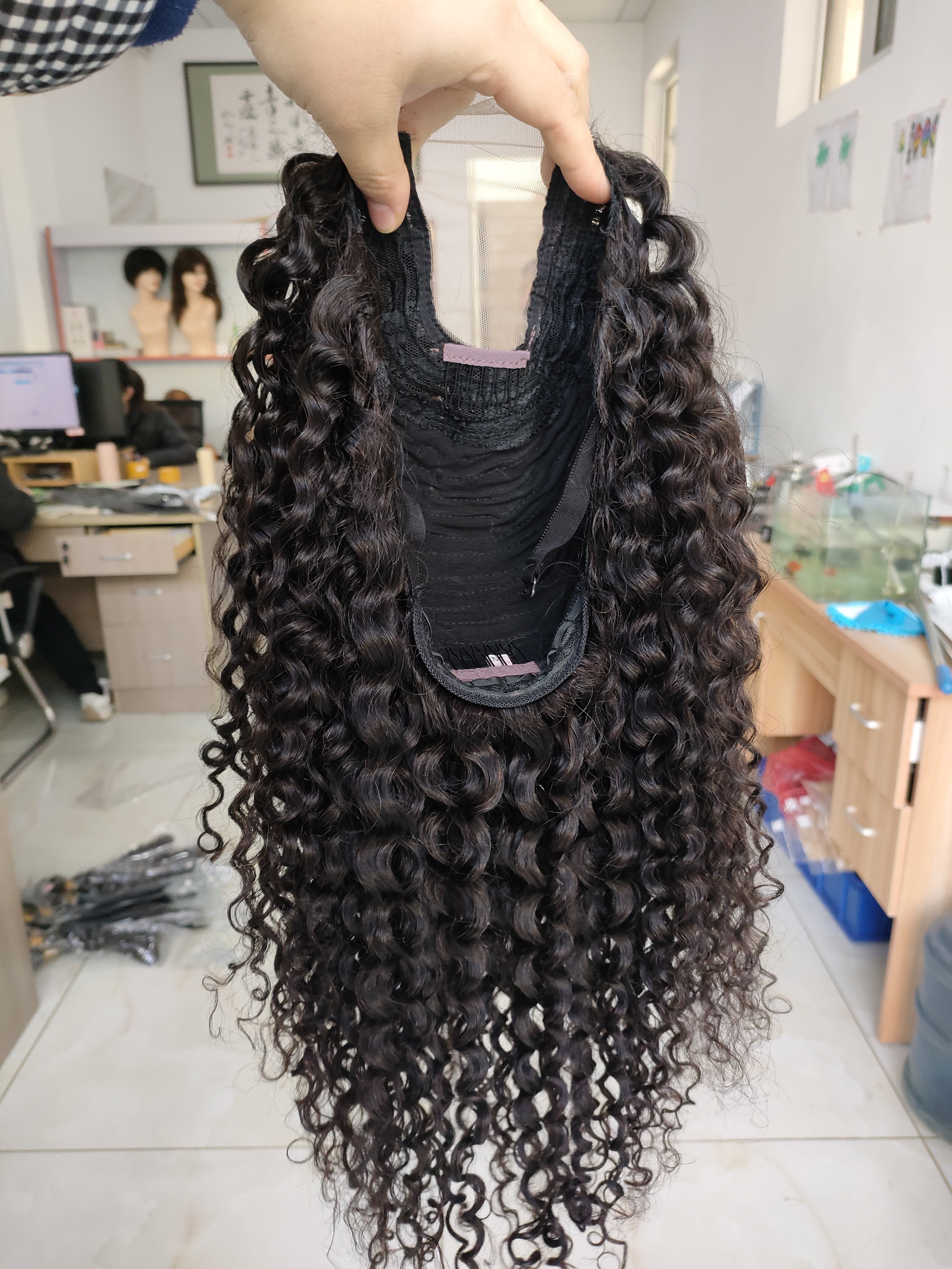 Amara supplier 100%human wig kinky straight u part wig wholesale price u-part human hair wig black water wave fast ship in stock