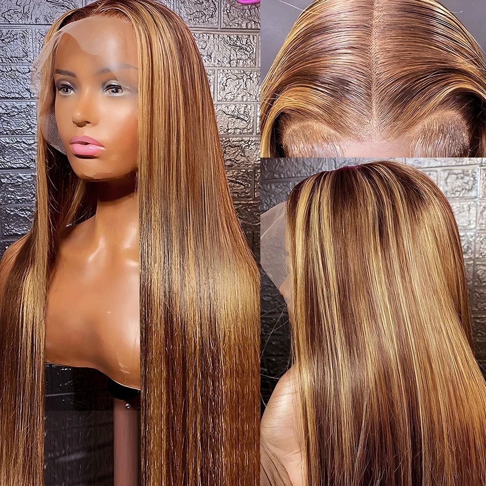 180% Density Straight Colored Ombre Wig, 28 30 40 Inch 13x4 Highlighted 100% Human Hair Hd Swiss Lace Front Wigs