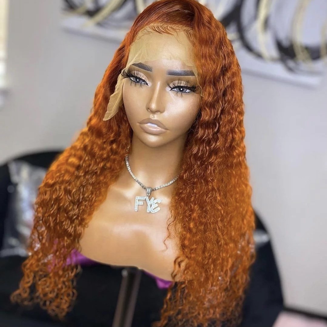 Wholesale Film Hd Transparent 13X6 13X4 Lace Front Wigs Ginger Orange Color Deep Wave 100% Virgin Human Hair Wig For Black Women