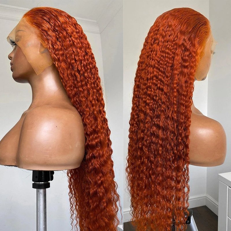 Wholesale Film Hd Transparent 13X6 13X4 Lace Front Wigs Ginger Orange Color Deep Wave 100% Virgin Human Hair Wig For Black Women