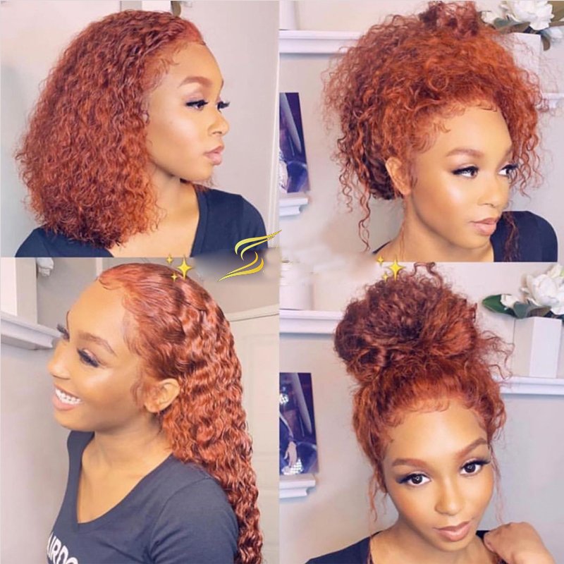 Wholesale Film Hd Transparent 13X6 13X4 Lace Front Wigs Ginger Orange Color Deep Wave 100% Virgin Human Hair Wig For Black Women
