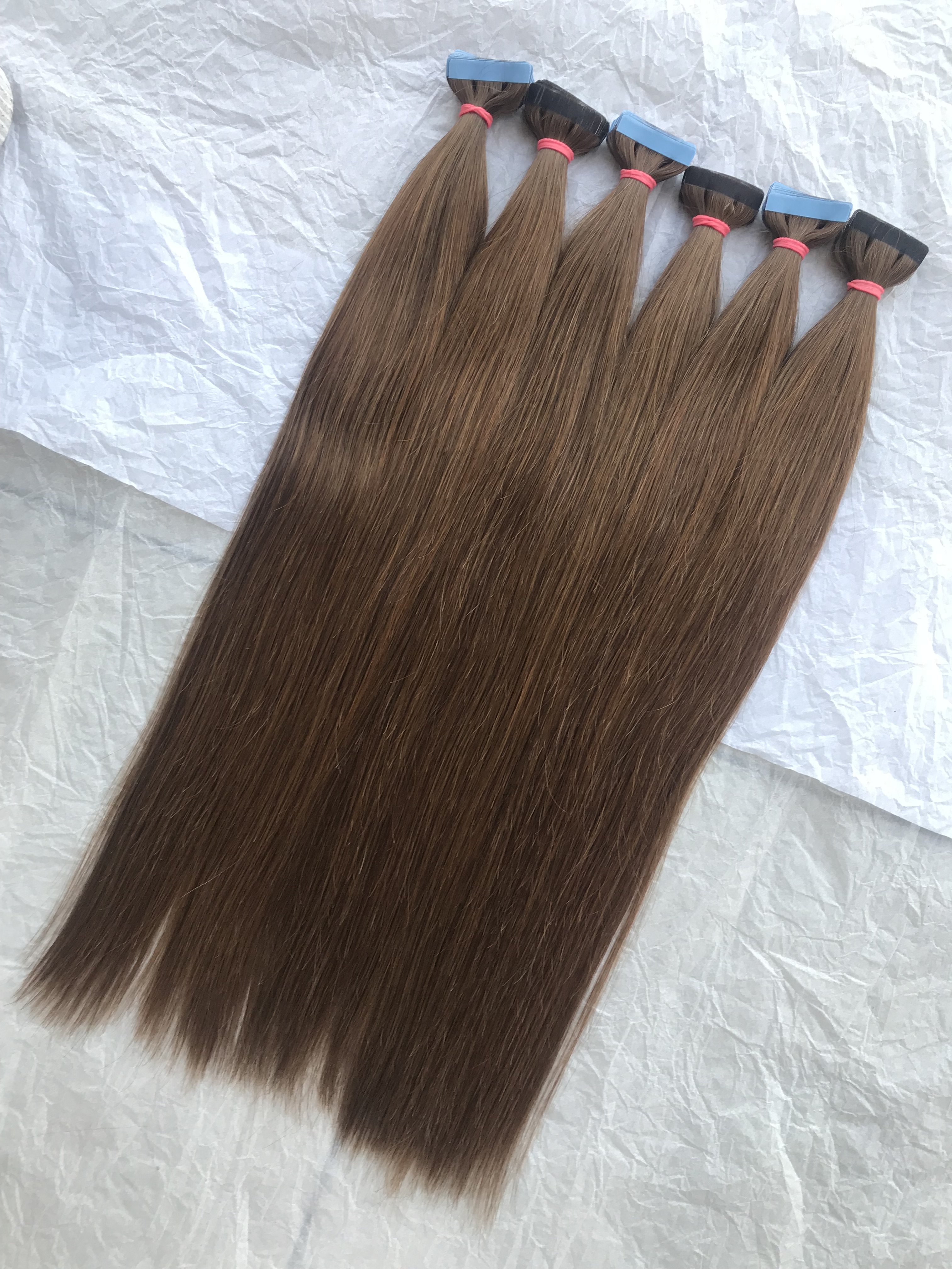 Full Cuticle Aligned Tape In Hair Extension Remy Tape 100% Tape In Colour No #6 Straight 100 Grams Per Pack Human Hair Extension