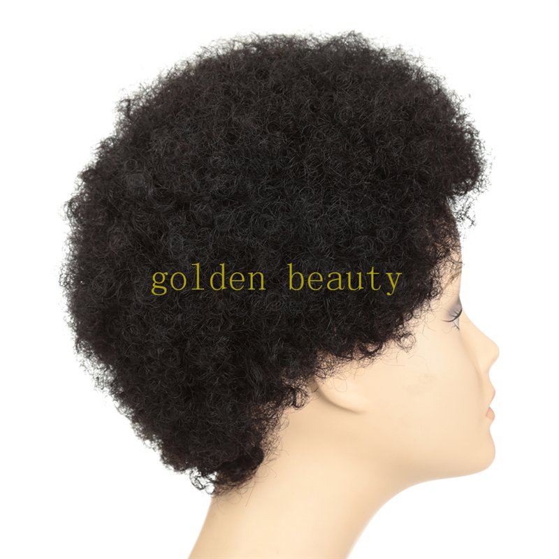 Short afro curly human hair wigs machine made black color fluffy kinky curly wigs for black women