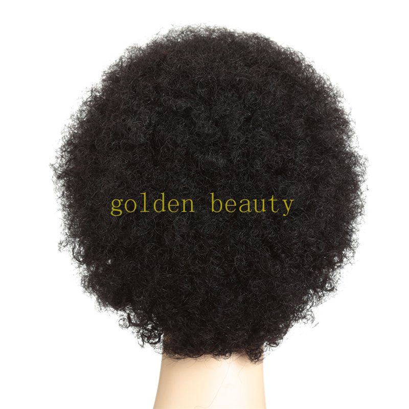 Short afro curly human hair wigs machine made black color fluffy kinky curly wigs for black women
