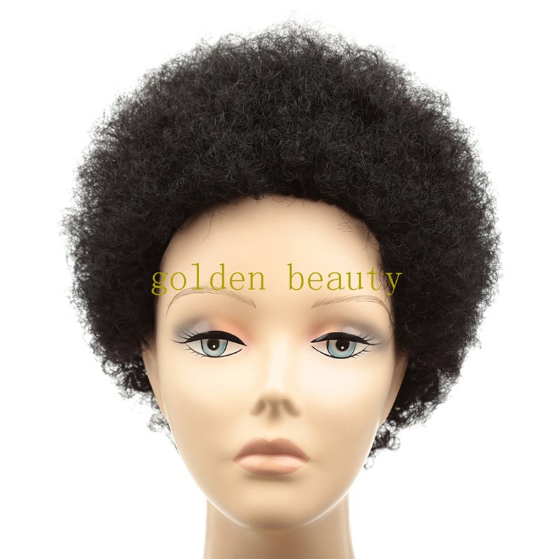 Short afro curly human hair wigs machine made black color fluffy kinky curly wigs for black women