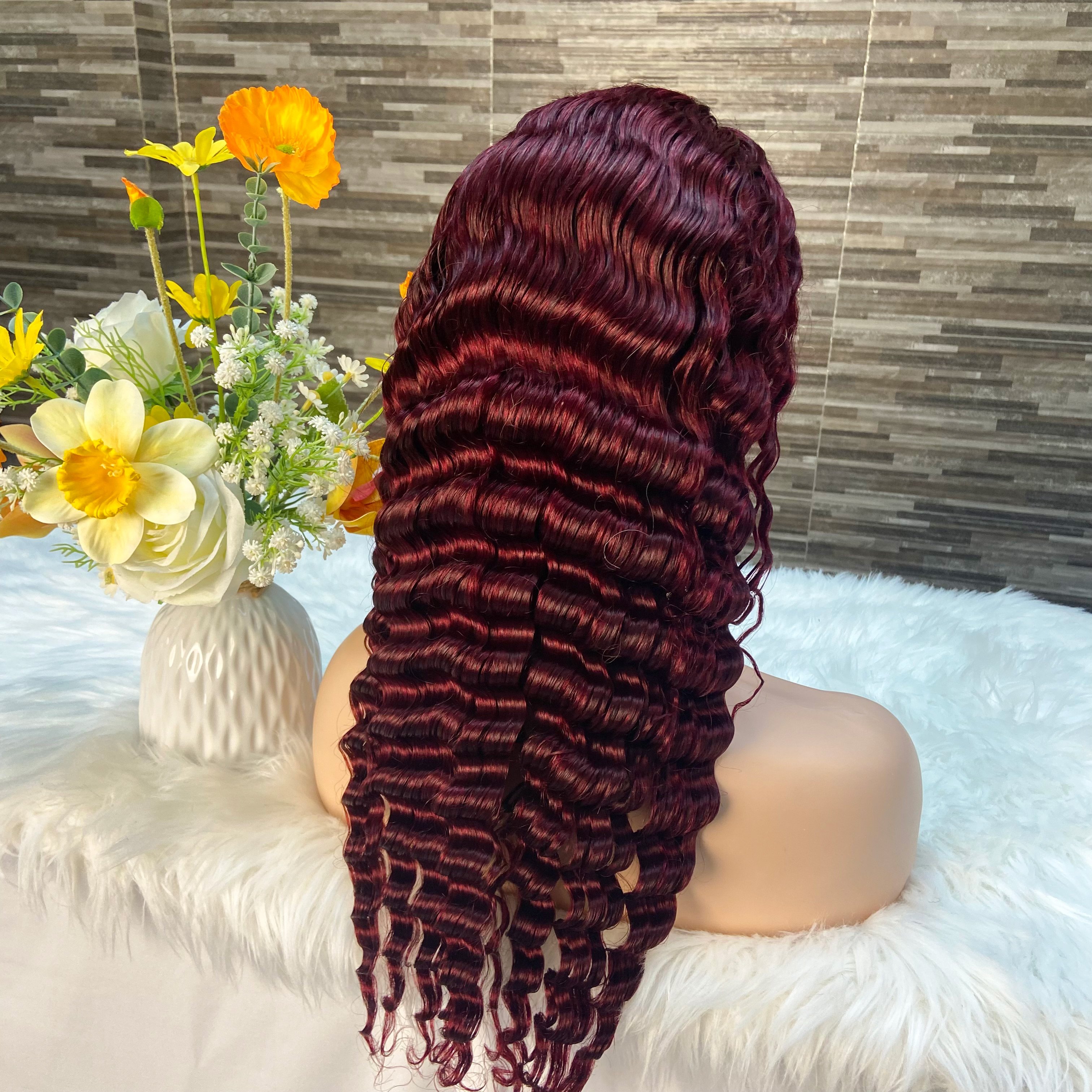 Vietnamese Wig Deep Wave 13x4 Transparent Lace Frontal Wigs Remy Human Hair Wigs 99j Color for Black Women