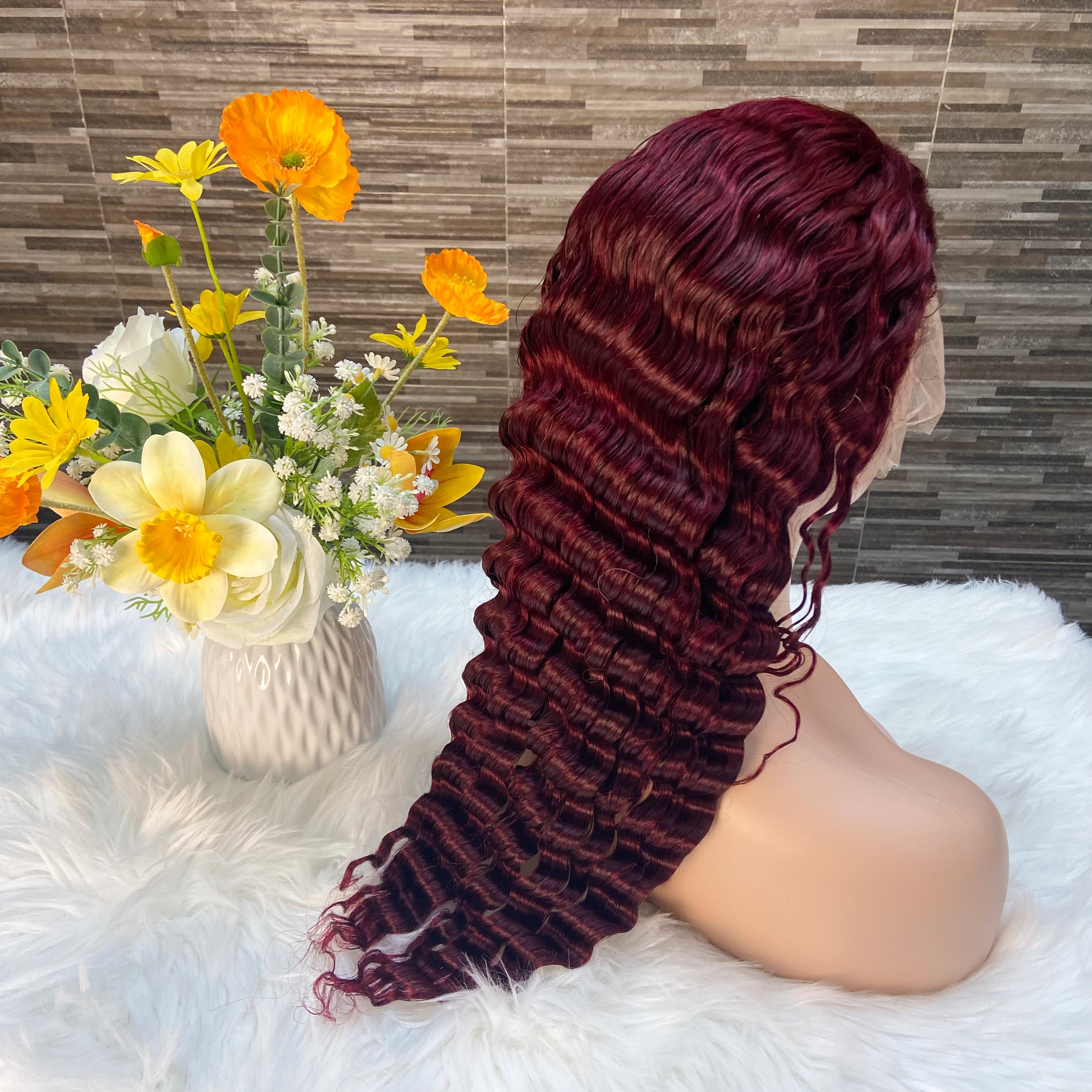 Vietnamese Wig Deep Wave 13x4 Transparent Lace Frontal Wigs Remy Human Hair Wigs 99j Color for Black Women