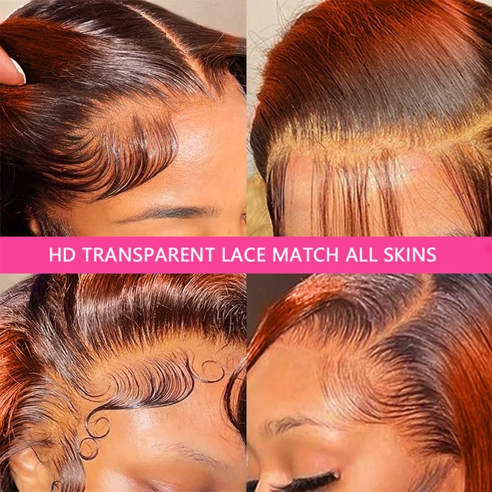Brazilian Ginger Orange Brown Highlight Colored Wear And Go Glueless Body Wave 13X6 Hd Lace Frontal Human Hair Wigs For Women