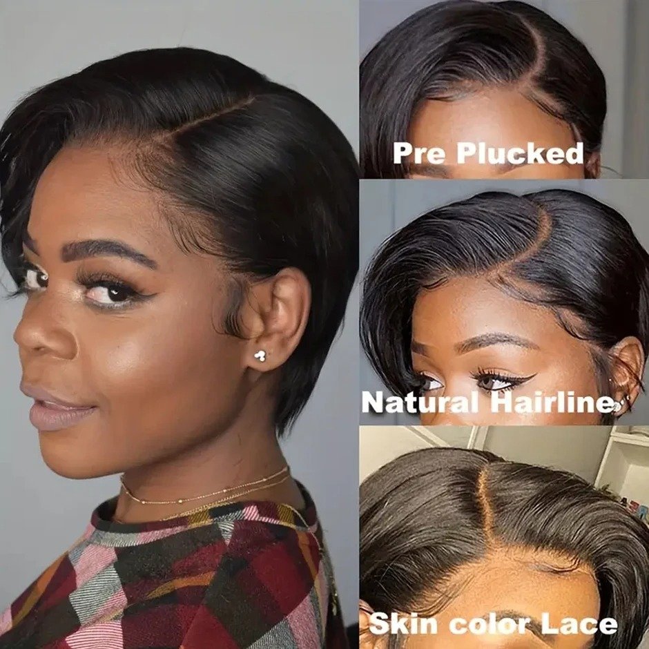 Straight Curly Pixie Cut Wig Human Hair Wigs 13x4 Transparent Lace Brazilian 100% Human Hair For Women