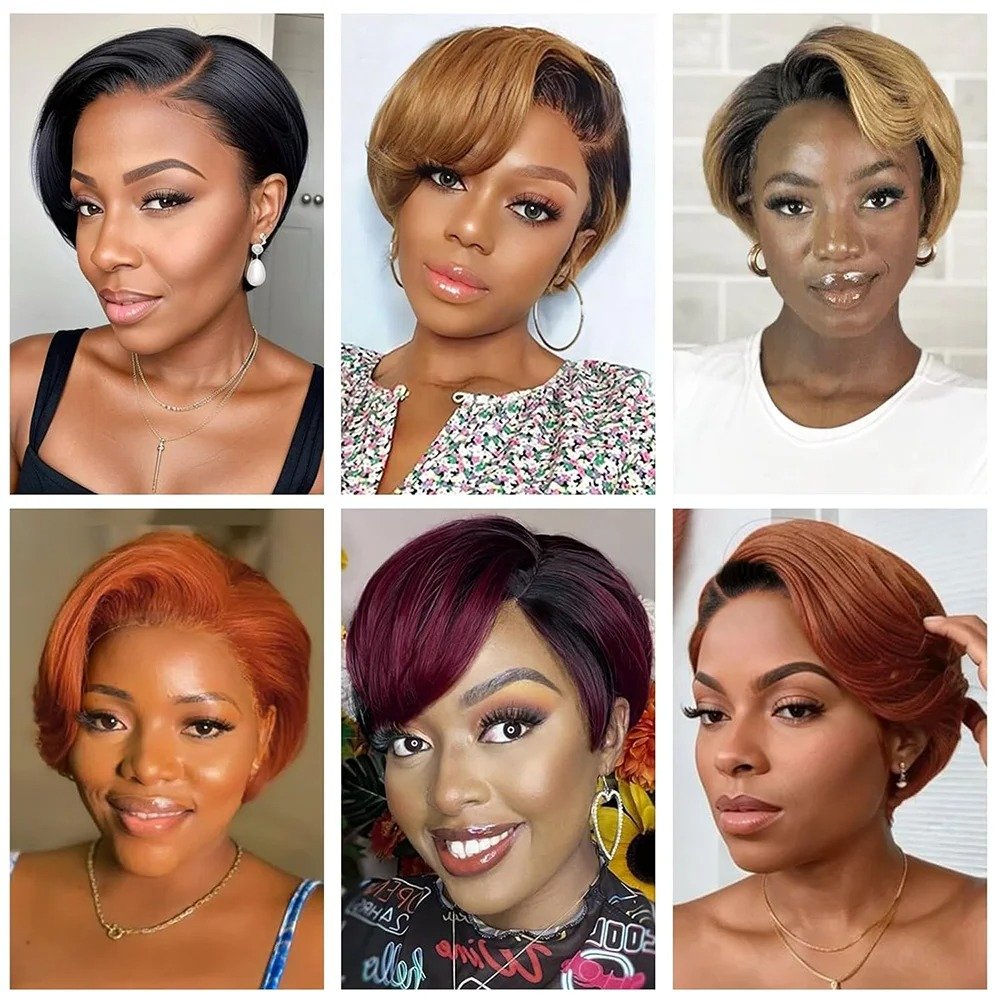 Straight Curly Pixie Cut Wig Human Hair Wigs 13x4 Transparent Lace Brazilian 100% Human Hair For Women