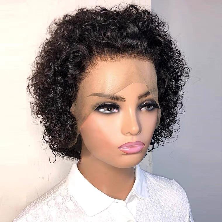 Fashion pixie gold bob short wigs hair head natural straight curly human hair wigs very short for women